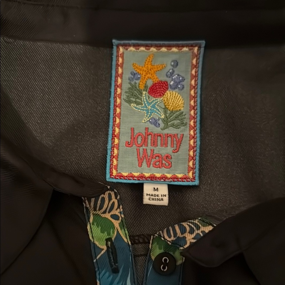 Johnny Was Black Embroidered Silk Dress